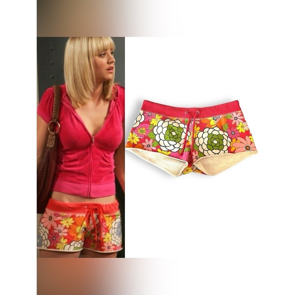 Y2K lucky brand L/XL sweatpant shorts bootie low rise hippie retro floral print